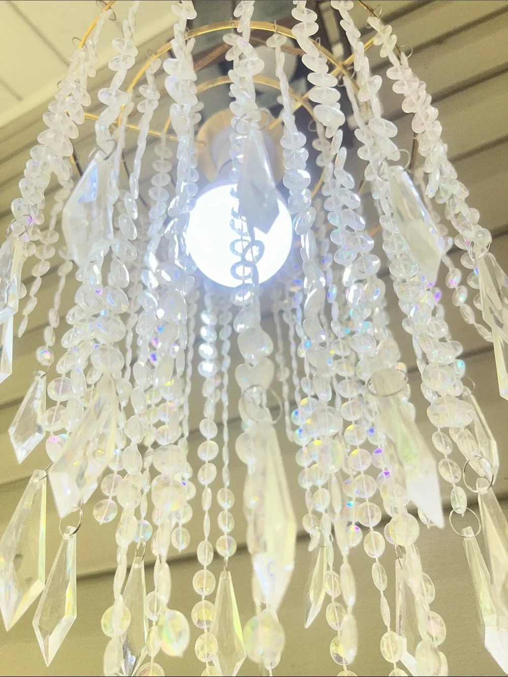 Battery operated Hanging Crystal Bead Chandelier with Gold Frame